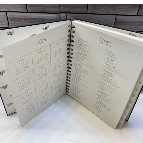 Rae Dunn 2025 Bees Planner Large Size Hard Cover Spiral 12-month Planner (Black) - Picture 4 of 6